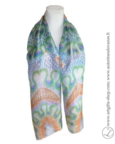 hand-painted-silk-scarf-lithuania-wearableart-handmade-orange-brownblue-green-3